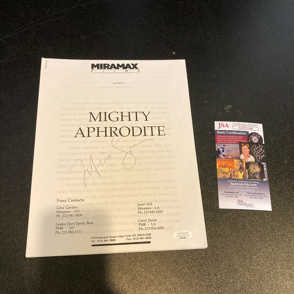 Mira Sorvino Signed Mighty Aphrodite Movie Script JSA COA