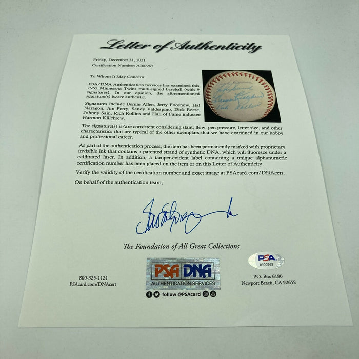 1965 Minnesota Twins American League Champs Team Signed Baseball PSA DNA COA