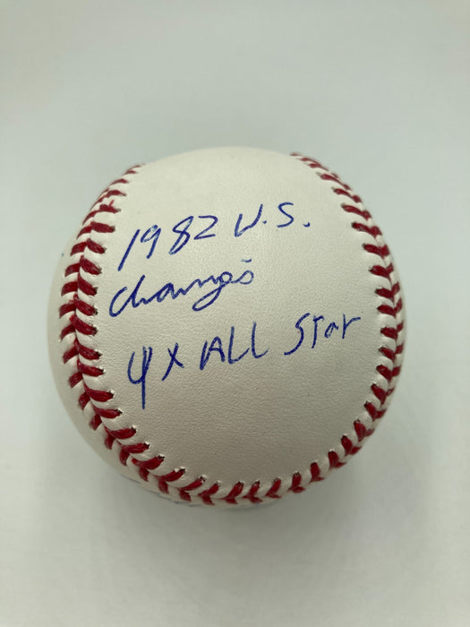 Willie McGee Signed Heavily Inscribed STAT Baseball JSA Certified