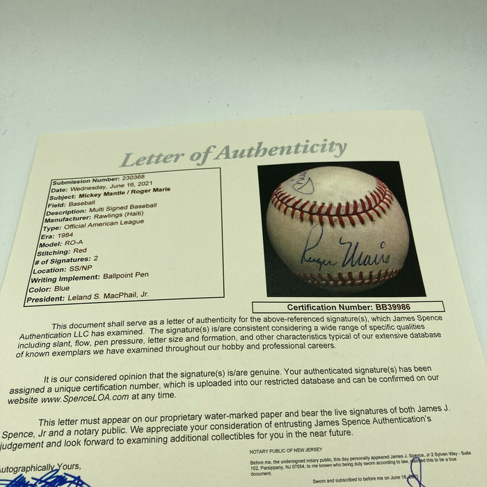 Stunning Mickey Mantle & Roger Maris Signed Autographed Baseball With JSA COA