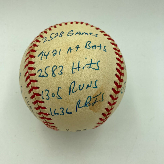 Ernie Banks Signed Heavily Inscribed Career STAT Baseball Reggie Jackson COA