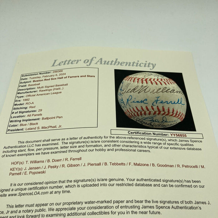 Ted Williams Boston Red Sox Legends Multi Signed Baseball 29 Signatures JSA COA