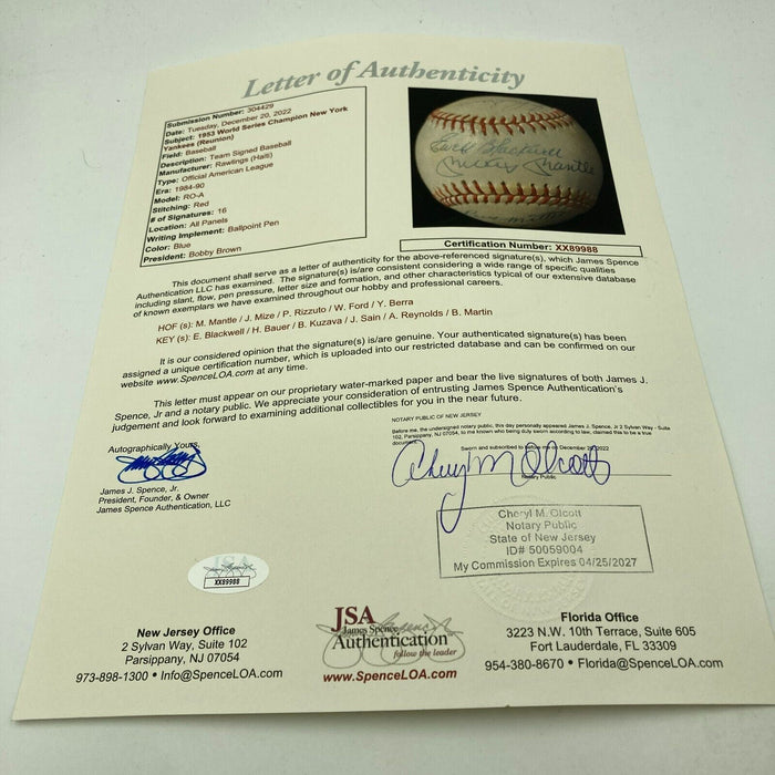 1953 New York Yankees World Series Champs Team Signed Baseball Mickey Mantle JSA