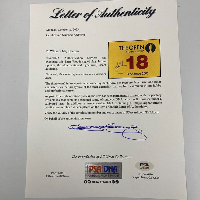 Tiger Woods Signed 2005 British Open Flag UDA Upper Deck, PSA DNA & Beckett COA