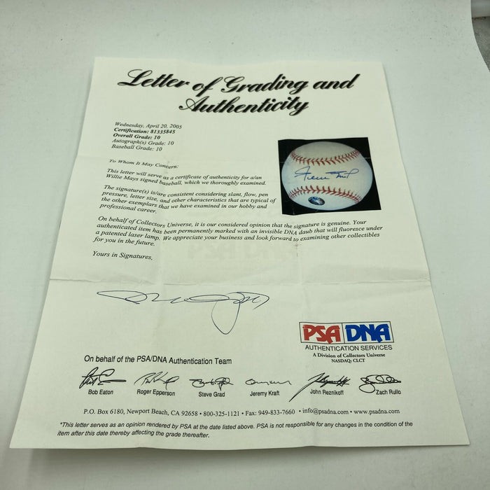 Rare Willie Mays PSA DNA Graded Gem Mint 10 Signed Major League Baseball