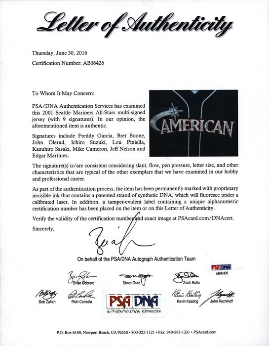 2001 Seattle Mariners Team Signed All Star Game Jersey Ichiro Suzuki PSA DNA COA