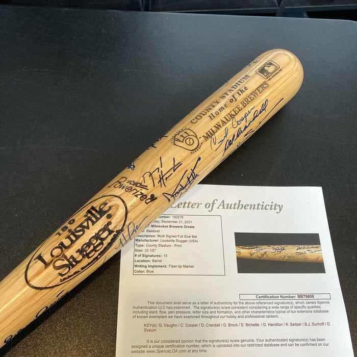 Milwaukee Brewers Legends Multi Signed County Stadium Commemorative Bat JSA COA
