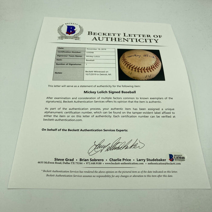 Mickey Lolich Signed Career Win No. 130 Final Out Game Used Baseball Beckett COA