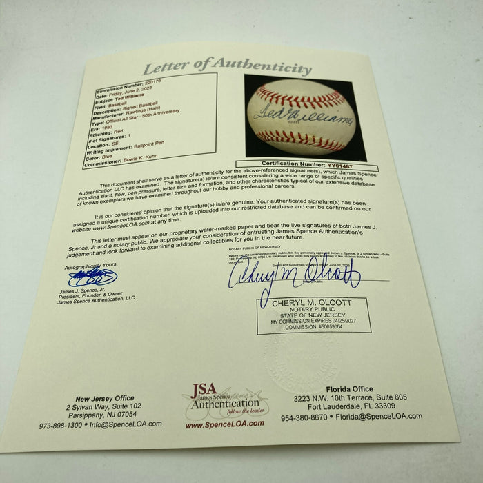 Ted Williams Signed Official 1983 All Star Game Signed Baseball JSA COA