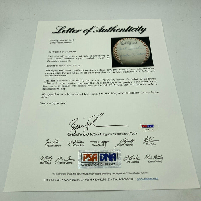 Jackie Robinson Single Signed Baseball One Of The Finest In Existence PSA DNA