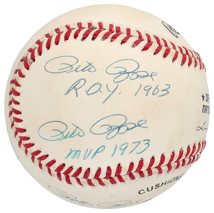 Pete Rose Signed Inscribed STAT Baseball With 6 Signatures! Beckett COA