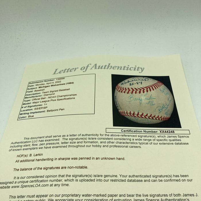 1984 Michigan Wolverines Team Signed College World Series Game Baseball JSA COA