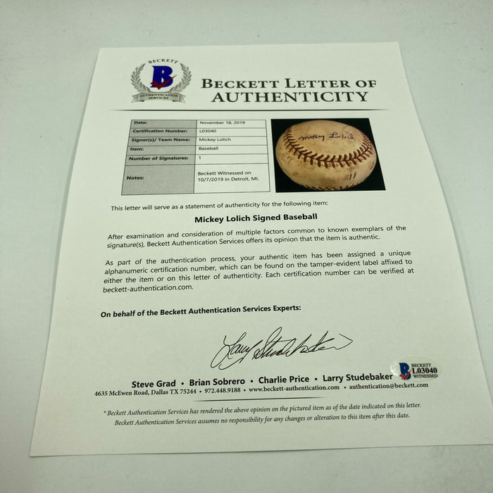 Mickey Lolich Signed Career Win No. 174 Final Out Game Used Baseball Beckett COA