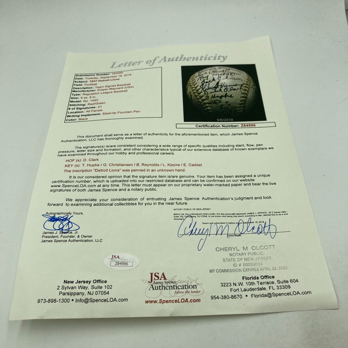 Beautiful Dutch Clark 1937 Detroit Lions NFL Team Signed Baseball JSA COA RARE