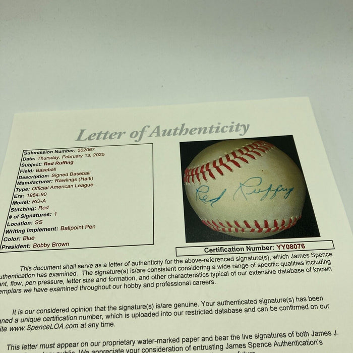 Red Ruffing Single Signed American League Baseball RARE JSA COA
