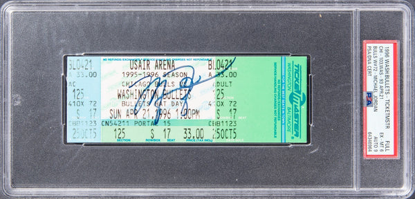 Michael Jordan Signed 72nd Win Full Ticket April 21, 1996 1/1 PSA 6 Auto 9 Pop 1