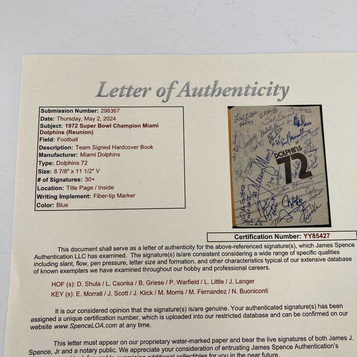 1972 Miami Dolphins Super Bowl Champs Team Signed Book 40+ Sigs JSA COA