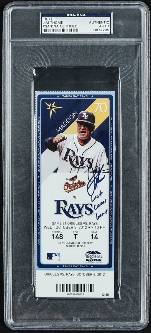 Jim Thome "Last Career Game" Signed October 3, 2012 Final Game Ticket PSA DNA