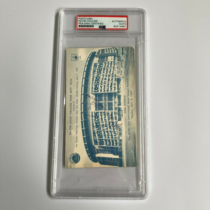 Kevin Collins Signed 1969 New York Mets Shea Stadium Postcard PSA DNA RARE