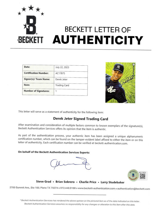 Derek Jeter Signed 1997 Pinnacle Zenith Jumbo 8x10 Card Auto Beckett COA