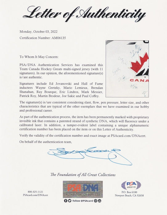 Wayne Gretzky Mario Lemieux Team Canada Olympics Signed Jersey PSA DNA