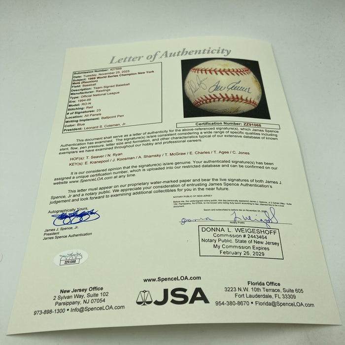 1969 New York Mets WS Champs Team Signed Baseball Tom Seaver Nolan Ryan JSA COA