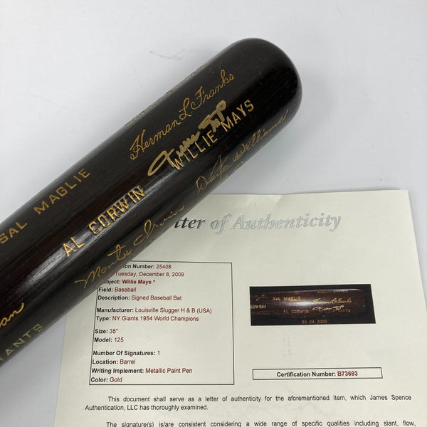 Willie Mays Signed 1954 World Series Presentation Baseball Bat JSA COA RARE