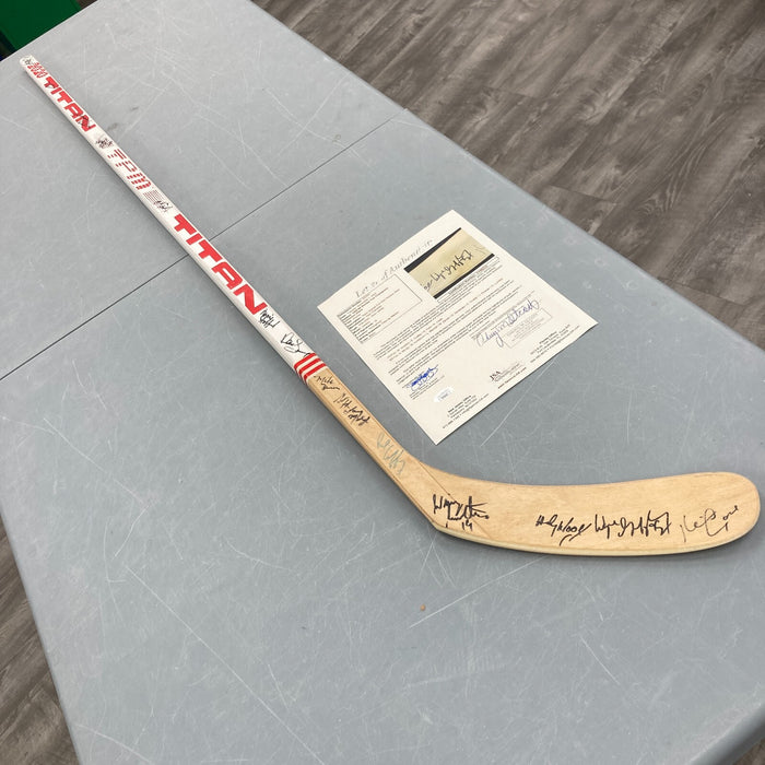 1984-85 Edmonton Oilers Stanley Cup Champs Team Signed Stick Wayne Gretzky JSA