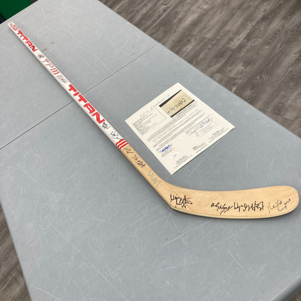 1984-85 Edmonton Oilers Stanley Cup Champs Team Signed Stick Wayne Gretzky JSA