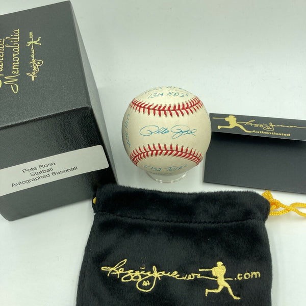 Pete Rose Signed Heavily Inscribed Career STAT Baseball Reggie Jackson COA