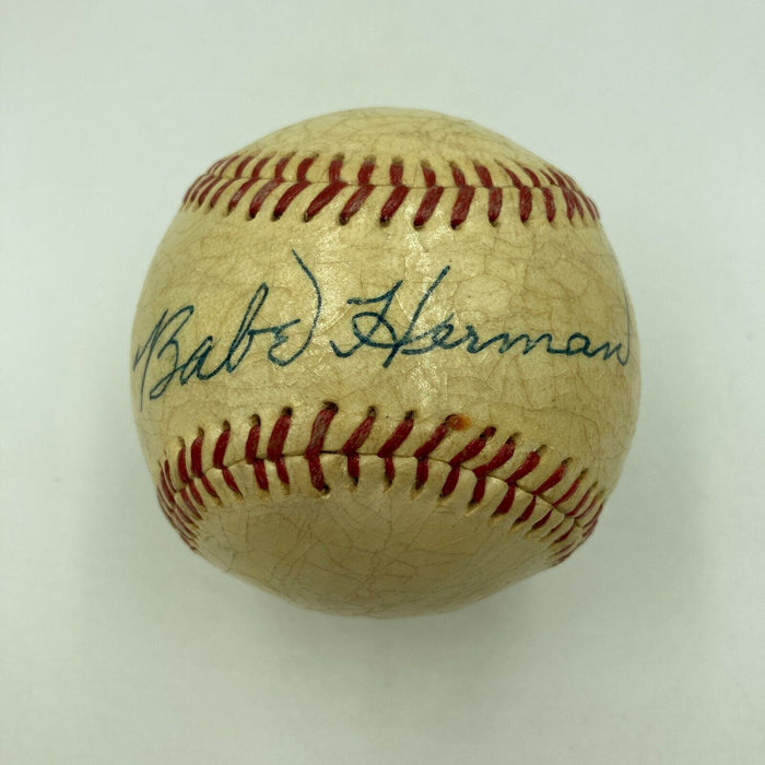 Beautiful Babe Herman Single Signed 1940's Baseball PSA DNA COA Brooklyn Dodgers