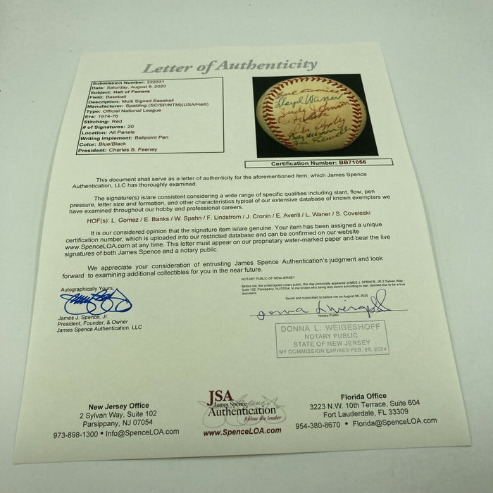 Hall Of Fame Legends Signed 1970's National League Baseball Ernie Banks JSA COA