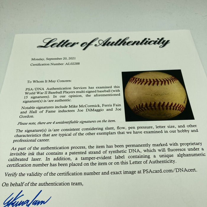 Joe Dimaggio 1944 World War Two WWII Multi Signed Baseball PSA DNA COA