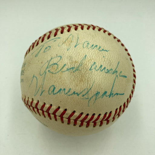Warren Spahn Playing Days Signed 1950's American League Baseball JSA COA