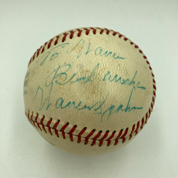 Warren Spahn Playing Days Signed 1950's American League Baseball JSA COA