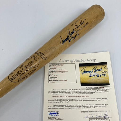 Johnny Bench MVP 1970 Signed Vintage Louisville Slugger Game Model Bat JSA COA