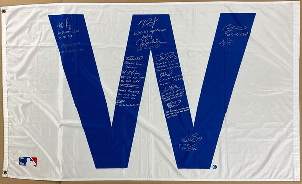 2016 Chicago Cubs World Series Champs Team Signed Large 58x34 W Flag Beckett COA
