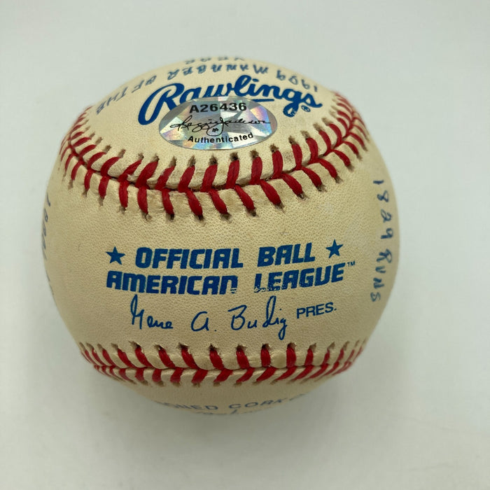 Frank Robinson Signed Heavily Inscribed Career STAT Baseball Reggie Jackson COA