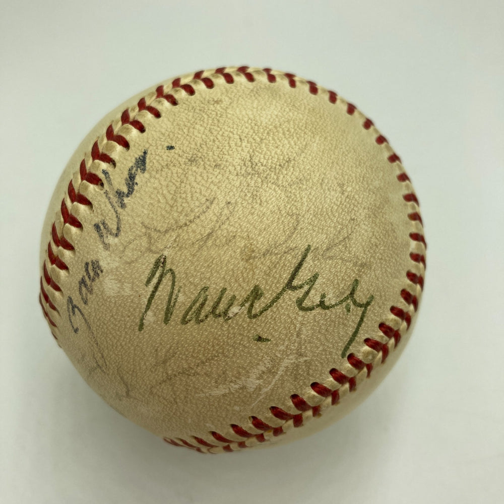 Warren Giles Earle Combs Frankie Frisch Hall Of Fame Multi Signed Baseball