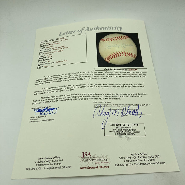 Vintage 1960's Mickey Mantle Playing Days Signed Official League Baseball JSA