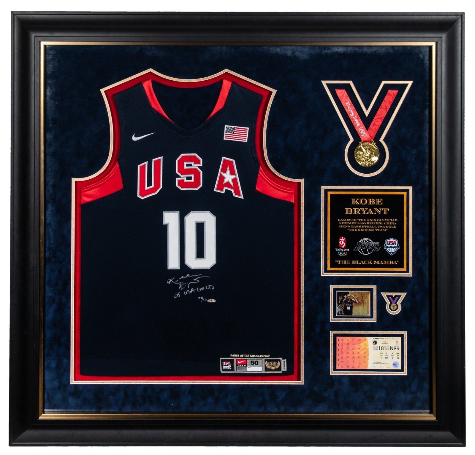 Kobe Bryant "2008 USA Gold" Signed Team USA Olympics Jersey UDA Upper Deck 37/50