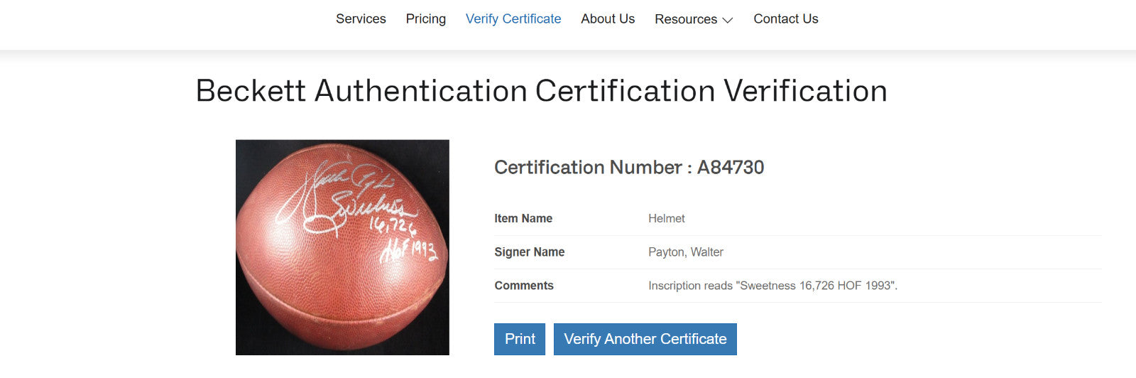 Beautiful Walter Payton Sweetness 16,726 HOF 1993 Signed Wilson Football Beckett