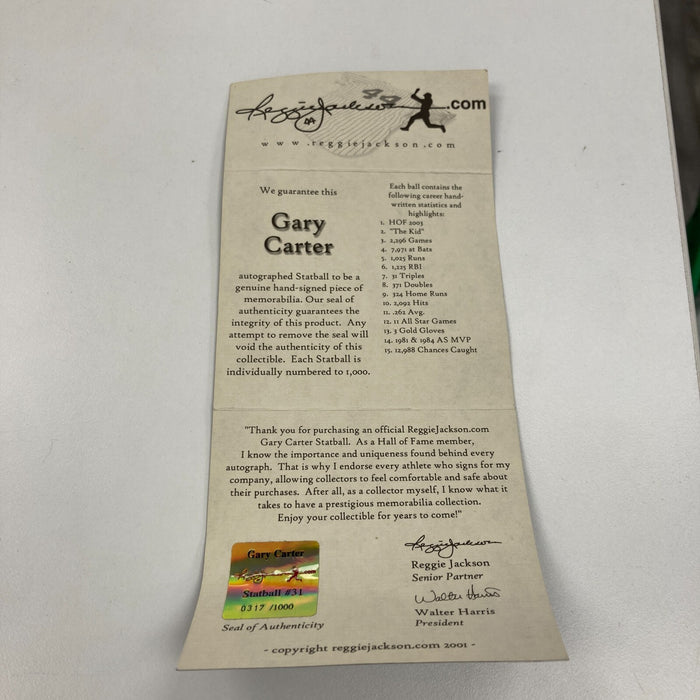 Gary Carter Signed Heavily Inscribed STAT Major League Baseball Beckett & RJ COA