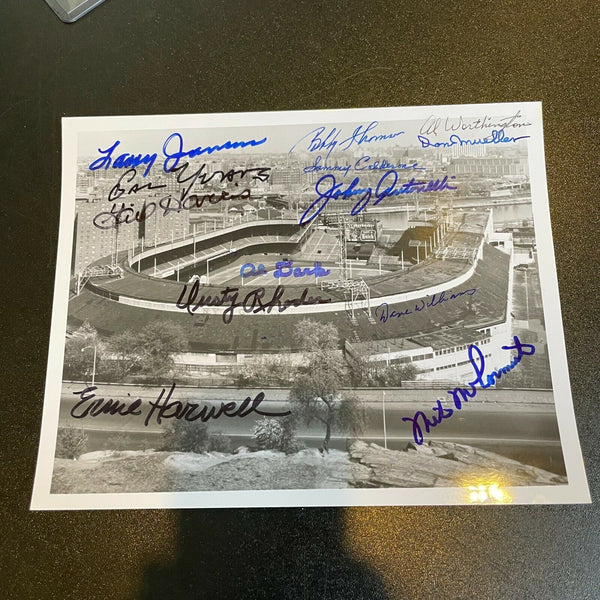 1954 New York Giants Legends Signed 8x10 Photo Ernie Harwell & Bobby Thomson