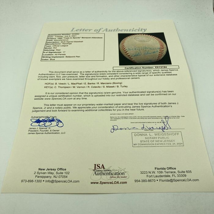 Rocky Marciano 1960 Tops In Sports Banquet Signed Baseball JSA COA