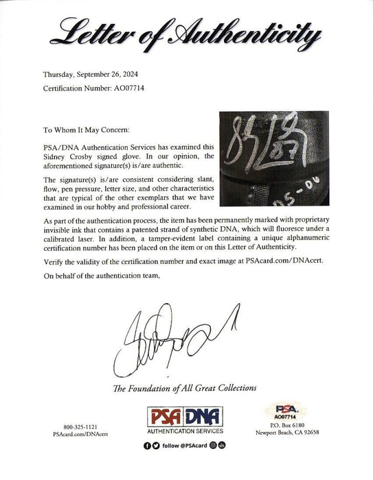 Sidney Crosby 2005 Rookie Pittsburgh Penguins Signed Game Issued Gloves PSA DNA