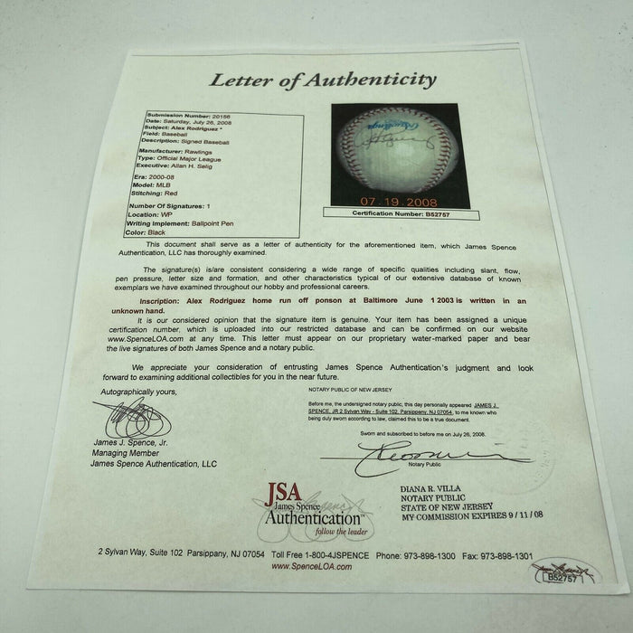 Alex Rodriguez Signed Actual Home Run Game Used Baseball MEARS COA & JSA