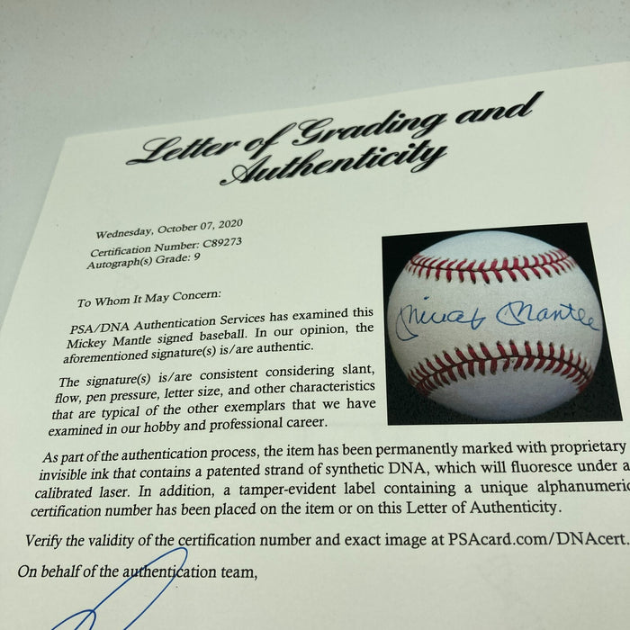 Mickey Mantle Signed American League Baseball PSA DNA Graded MINT 9