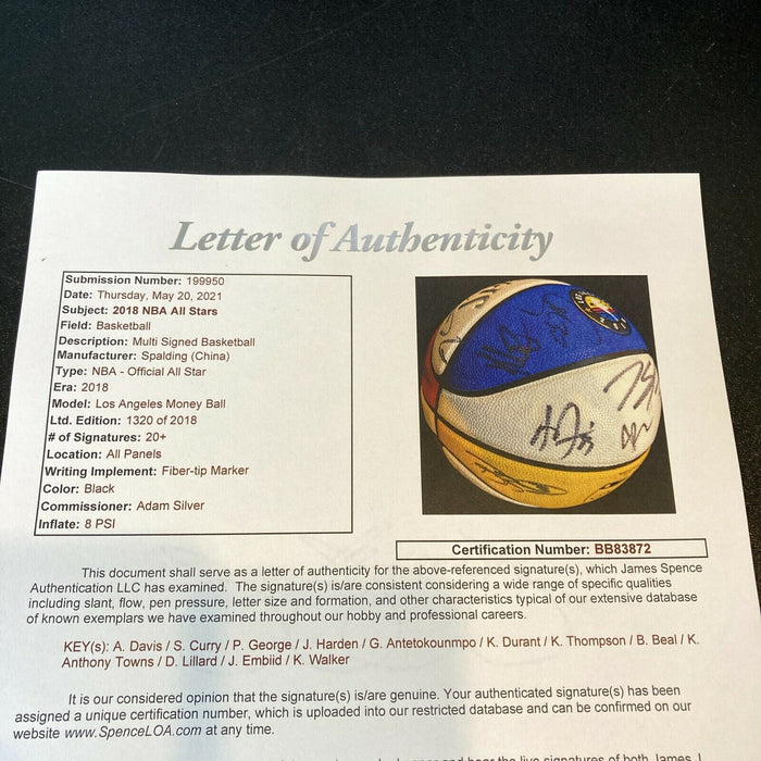 2018 NBA All Star Game Team Signed Basketball JSA COA 30 SIgs Stephen Curry