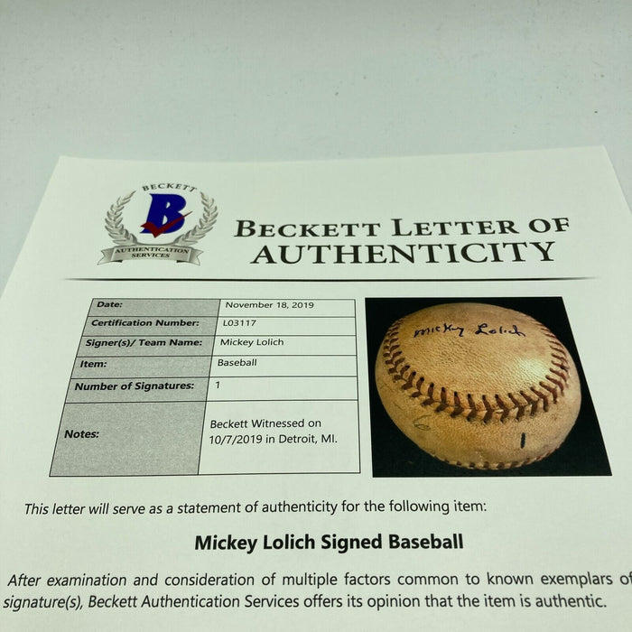 Mickey Lolich Signed Career Win No. 24 Final Out Game Used Baseball Beckett COA